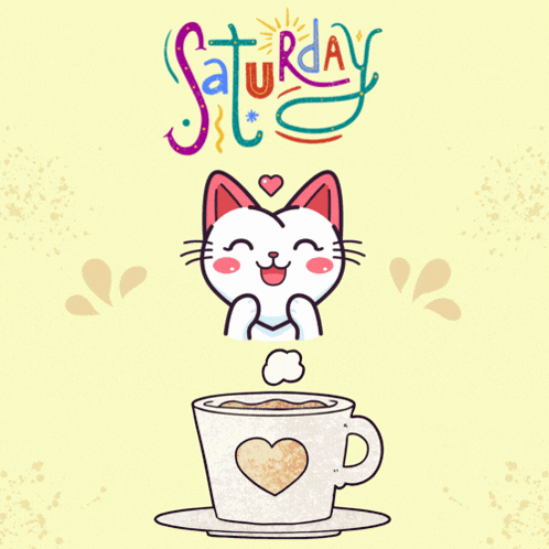 Cute Happy Saturday Smiling Cat With Mug GIF