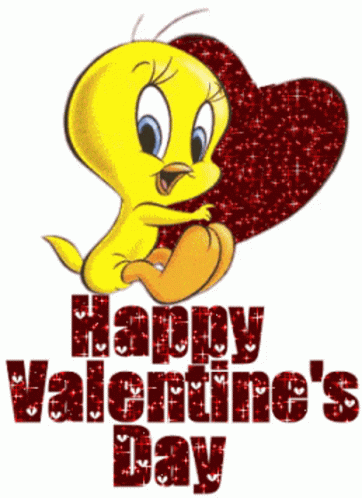 Cute Tweety Hugging Heart Happy Valentines Day GIF