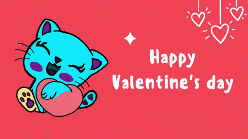 Cute Blue Cat Happy Valentines Day GIF