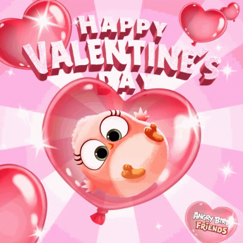 Cute Pink Angry Birds Happy Valentines Day GIF