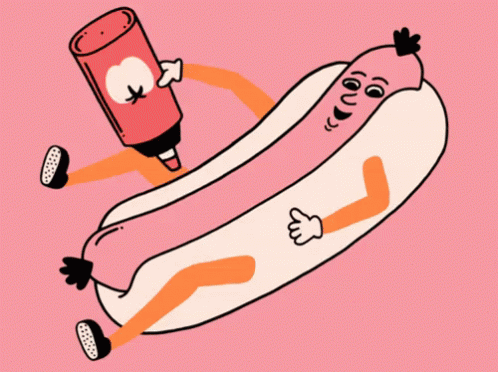 Cute Hot Dog Face Ketchup On Top GIF