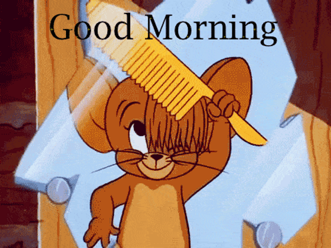 Cute Jerry Grooming Good Morning Note GIF