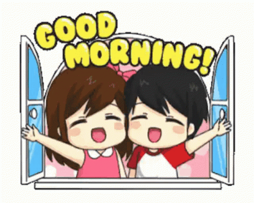 Cute Little Couple Animated Good Morning Monday GIF