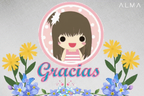 Cute Little Girl Gracias Cartoon GIF