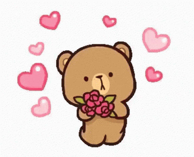 Cute Love Bear Roses GIF 