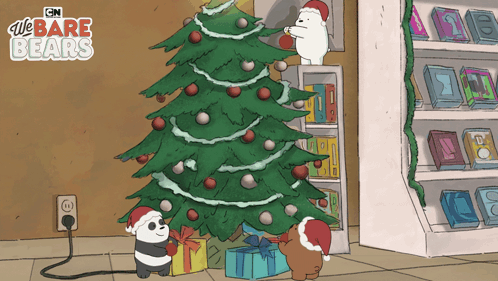Cute Merry Christmas Wishes Bears Decorating GIF