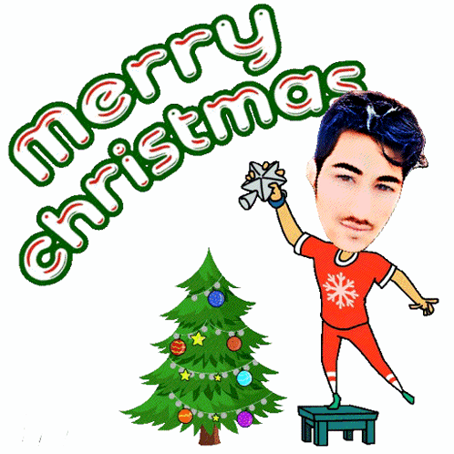 Cute Merry Christmas Wishes Guy Putting Star GIF