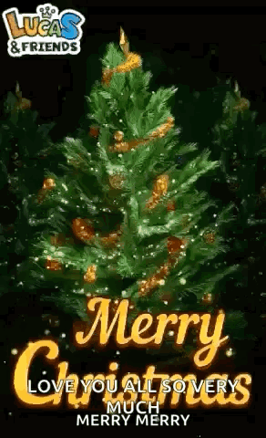 Cute Merry Christmas Wishes Spinning Tree GIF