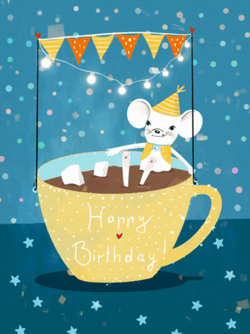 Cute Mouse Sitting In Happy Birthday Cup GIF