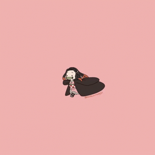 Cute Nezuko Running Pink Background GIF