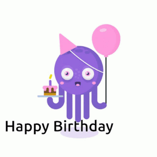 Cute Octopus Happy Birthday Sticker GIF