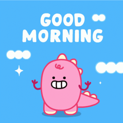 Cute Pink Dinosaur Good Morning Cartoon GIF