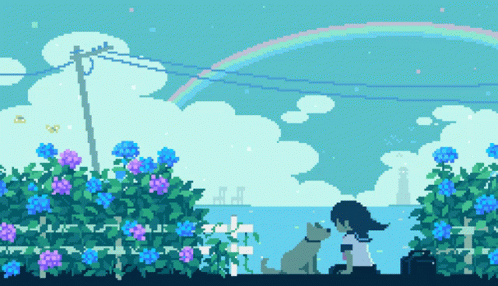 Cute Pixel Anime Girl With Dog Art GIF
