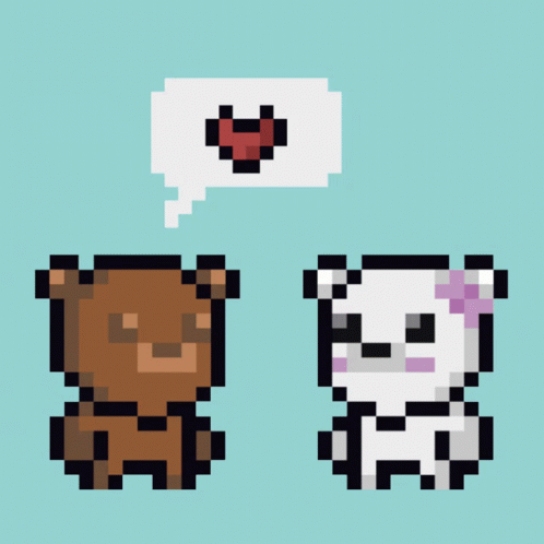 Cute Pixel Couple Bears Heart Icon GIF
