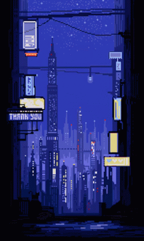 Cute Pixel Japan Night City View GIF