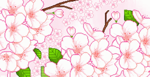 Cute Pixel Pink Cherry Blossom Flowers GIF