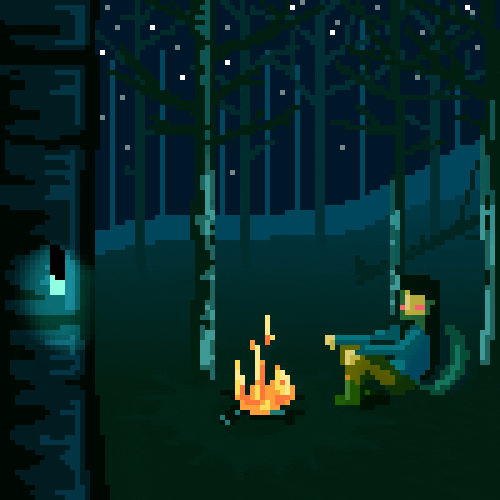 Cute Pixelated Art Campfire Night Sky GIF