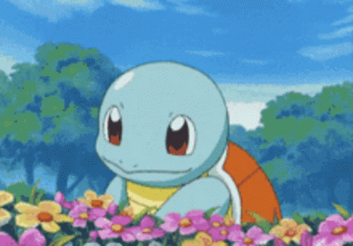 Cute Pokemon Squirtle Sniffing Flowers GIF
