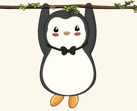 Cute Pudgy Penguin Hanging On Branch GIF
