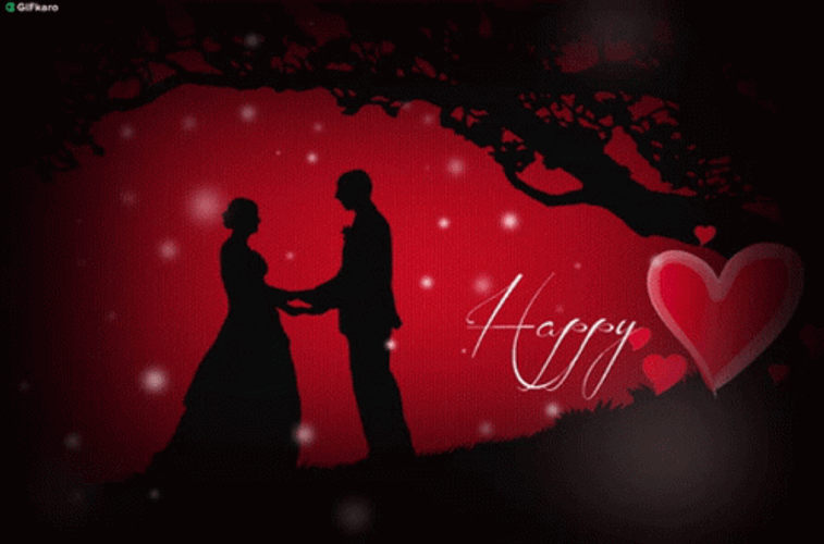 Cute Silhouette Of Couple Happy Valentines Day GIF