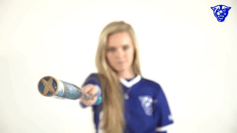 Cute Softball Woman Holding Bat GIF