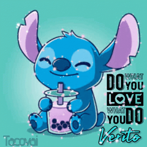 Cute Stitch Bubble Milk Tea Drink GIF