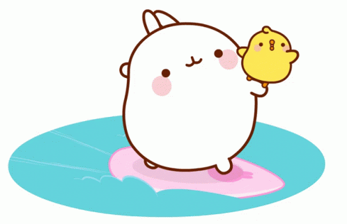 Cute White Sticker Surfing On Blue Wave GIF