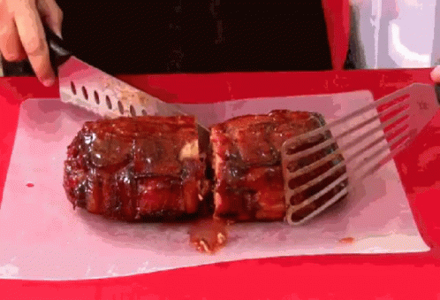 Cutting Saucy And Tasty Roast Meatloaf GIF