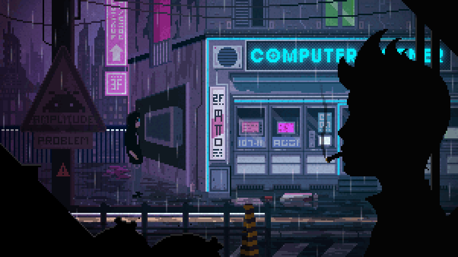 Cyber City Raining Pixel Art GIF