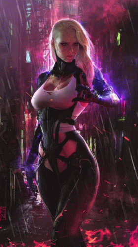 Cyberpunk Cyborg Girl Rain GIF