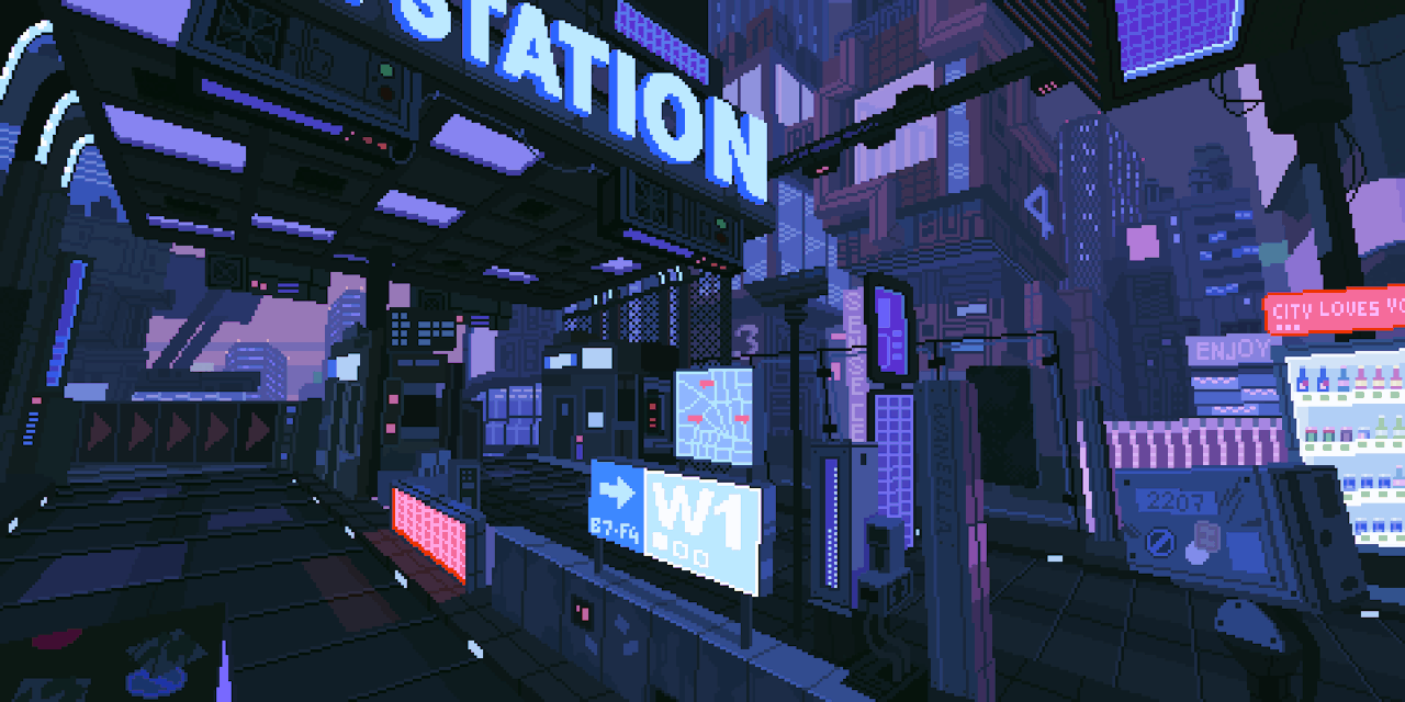 Cyberpunk Pixel Art Car Station GIF