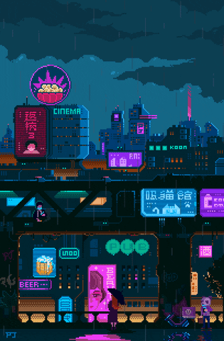 Cyberpunk Pixel Art Retro City GIF