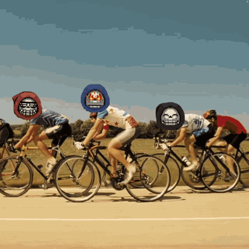 Cyclists With Smiley Face On Head GIF