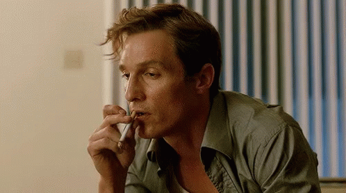 Daddario True Detective Mcconaugthey Smoking In Bedroom GIF