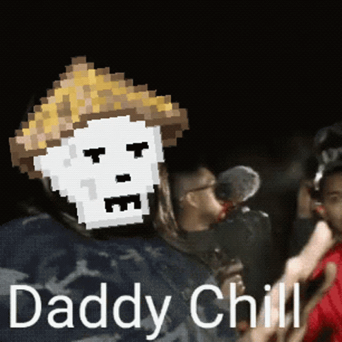 Daddy Chill Pixelated Head Asian Hat GIF