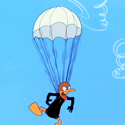 Daffy Flying Down With A Balloon Turned Anvil GIF
