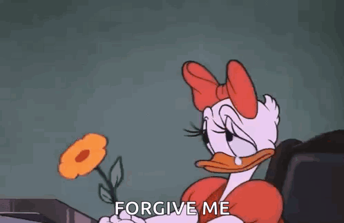 Daisy Duck Holding Flower Saying Forgive Me