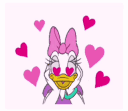 Daisy Duck Is Surrounded By Pink Hearts And Says I Love You GIF
