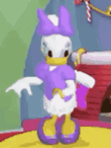 Daisy Duck Is Wearing A Purple Dress And Purple Shoes And Dancing . GIF