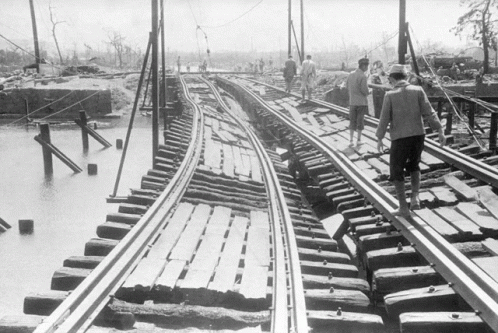Damaged Black and White Train Track