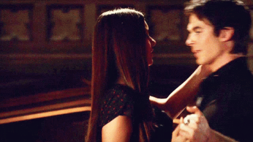 Damon Elena Fiery Kissing GIF