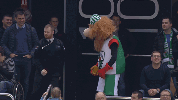 Dance Off Between Man And Mascot GIF