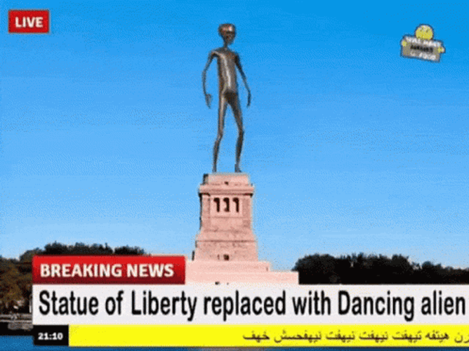 Dancing Alien Replaced Statue Of Liberty GIF
