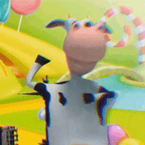 Dancing And Partying Cow With Candies Background GIF