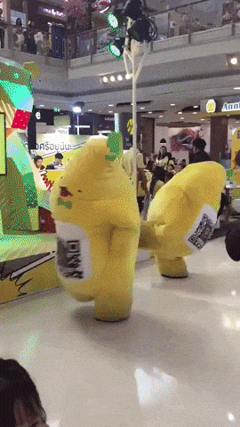 Dancing Banana Mascots At The Mall GIF