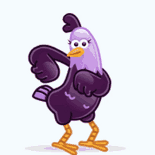 Dancing Chicken Emoji With Purple Feathers GIF