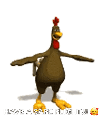 Dancing Chicken Saying Have a Safe Flight