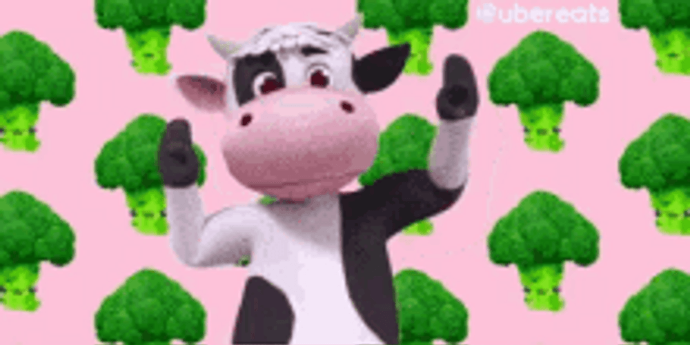 Dancing Cow And Broccoli Floating GIF