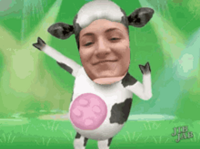 Dancing Cow With Human Face And Spotlights GIF