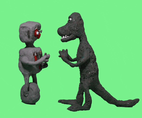 Dancing Dino High Five Game Robot GIF
